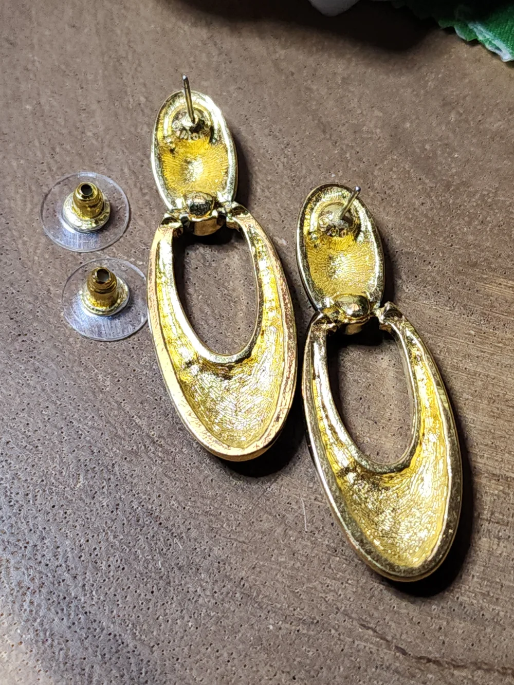 Signed Monet Black and Gold Oval Drop Pierced Earrings